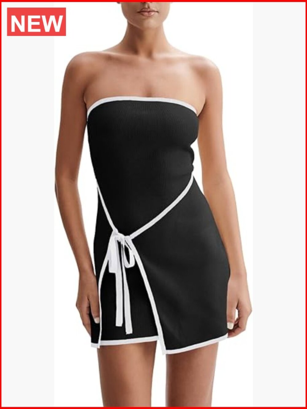 Strapless Self Tie Wrap Asymmetrical Hem Knit Mini Party Dress
